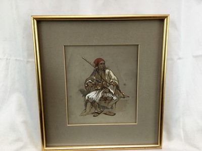 Lot 53 - Manner of David Roberts watercolour with gouache, A Desert Tribesman, 20cm x 18cm in glazed frame