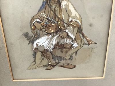 Lot 53 - Manner of David Roberts watercolour with gouache, A Desert Tribesman, 20cm x 18cm in glazed frame