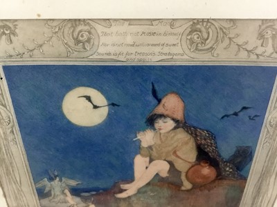 Lot 63 - Fred Millar, early 20th century coloured etching, 'Magic Music', 37cm x 29cm, in glazed frame