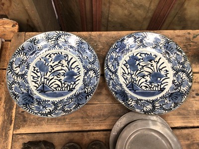 Lot 44 - Pair of 18th/19th century Japanese blue and white porcelain dishes, 35.5cm diameter