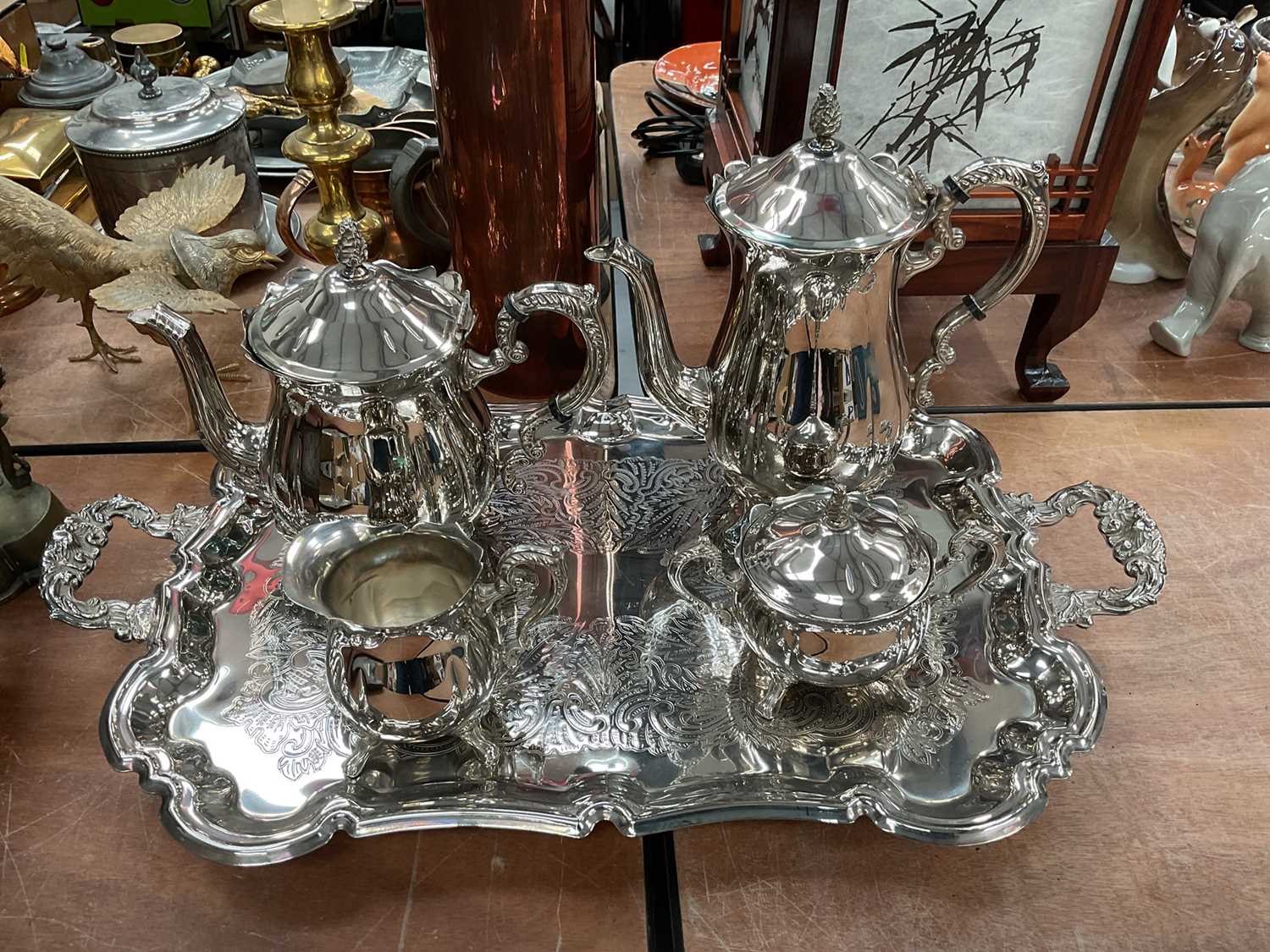 Lot 461 Silver plated tea and coffee set with tray