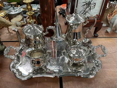 Lot 461 - Silver plated tea and coffee set with tray