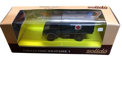 Lot 356 - Solido Collection Militaire II including Leopard Tank No.6055, Panhard ANL 90 No.6025, Mercedes Unimog No.6038, AMX 30 No.6060 & AMX-13 No.6058, plus six Victoria vehicles, all boxed (11 total)