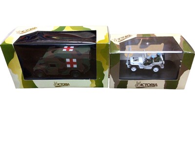 Lot 356 - Solido Collection Militaire II including Leopard Tank No.6055, Panhard ANL 90 No.6025, Mercedes Unimog No.6038, AMX 30 No.6060 & AMX-13 No.6058, plus six Victoria vehicles, all boxed (11 total)