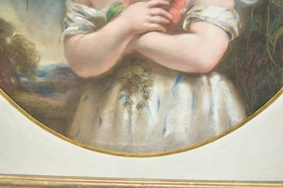 Lot 1328 - Robert Faulkner, 19th century oval pastel - Portrait of a young Girl wearing a harvest bonnet, signed and indistinctly dated, 53cm x 44cm, in glazed frame