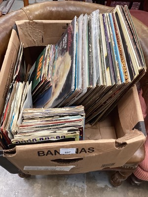 Lot 697 - Box of vinyl records - LPs, 12 inch and 7 inch including Blondie, Toni Basil, Donna Summer, Sparks, Kylie Minogue, Abba and Tracey Ullman, includes colour vinyls