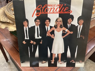 Lot 697 - Box of vinyl records - LPs, 12 inch and 7 inch including Blondie, Toni Basil, Donna Summer, Sparks, Kylie Minogue, Abba and Tracey Ullman, includes colour vinyls