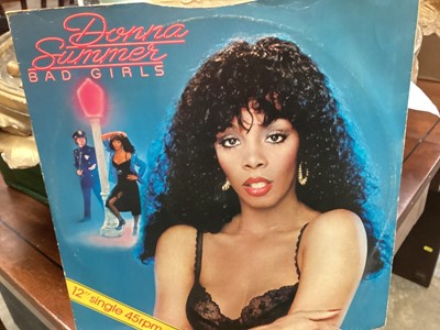 Lot 697 - Box of vinyl records - LPs, 12 inch and 7 inch including Blondie, Toni Basil, Donna Summer, Sparks, Kylie Minogue, Abba and Tracey Ullman, includes colour vinyls