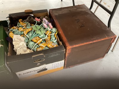 Lot 529 - Two boxes of vintage clothing and textiles together with a vintage trunk (3)