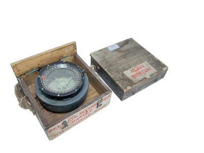 Lot 733 - Second World War Aircraft compass in wooden case, the compass with brass air ministry plaque.