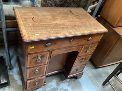 Lot 1228 - George III mahogany kneehole desk with satinwood crossbanding