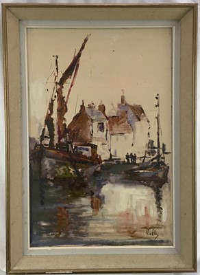 Lot 172 - Vic Ellis RSMA oil sketch on canvas - Heybridge Basin marine scene, signed, titled and dated 1969 in pencil verso, 29.5cm x 50cm, framed