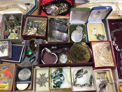 Lot 201 - Group of vintage costume jewellery including two silver bangles