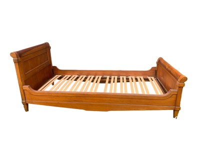 Lot 1250 - Stained hardwood single sleigh bed, 210cm long x 100cm wide overall. (Fits a 6ft6 x 3ft mattress size)