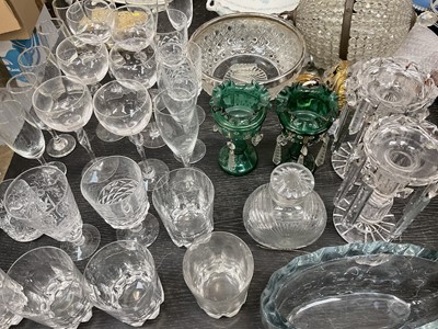 Lot 131 - Collection of glassware including two pairs of lustres, basket wall lights etc