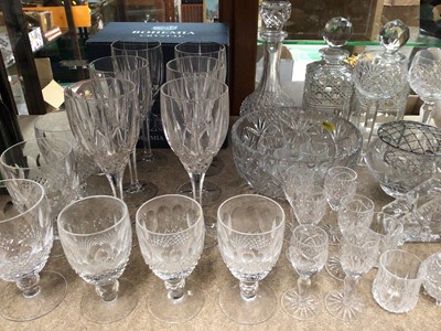 Lot 385 - Seven various Waterford Crystal glasses, set of six Stuart Crystal 'Redhouse' wine glasses, other cut glass ware and a Royal Albert ceramic coffee set