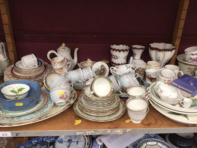 Lot 740 - Lot of mixed ceramics including various teawares, part dinner services, vases etc - 2 shelves