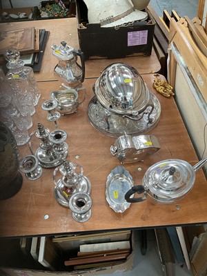 Lot 752 - Victorian silver plated revolving entre dish, pair of plated candelabra, and sundry items of silver plate