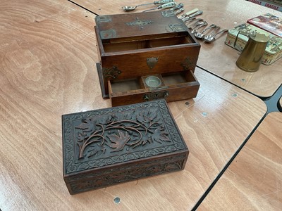 Lot 777 - Early 20th century oak smokers compendium, together with a Burmese carved wood box etc