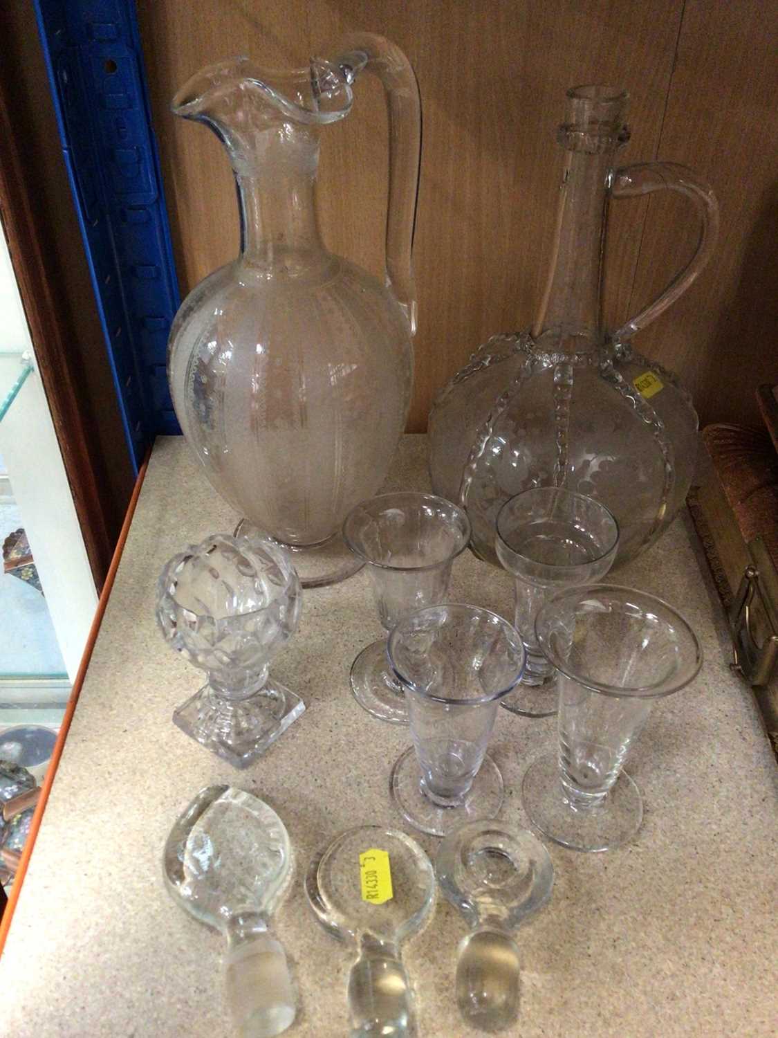 Lot 94 - Group of antique and glassware including Dutch etched glass decanter, custard cups etc