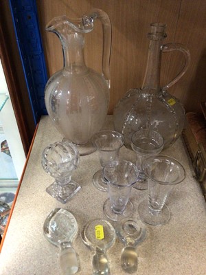 Lot 94 - Group of antique and glassware including Dutch etched glass decanter, custard cups etc