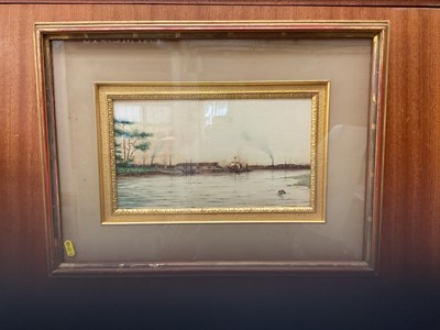 Lot 641 - Bartram Hiles landscape painting by mouth in gilt frame