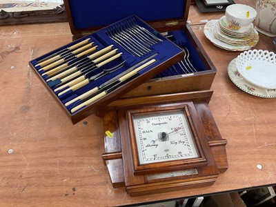 Lot 479 - Canteen of cutlery and walnut cased barometer