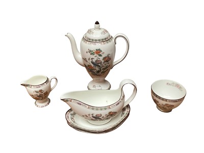 Lot 1152 - Group of Wedgwood Kutani Crane tea and dinner ware, including 8 dinner plates, 6 dessert bowls, three graduated serving plates, coffee pot, 6 bowls, milk jug, 6 small plates, sugar bowl, gravy boat...