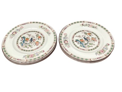 Lot 1152 - Group of Wedgwood Kutani Crane tea and dinner ware, including 8 dinner plates, 6 dessert bowls, three graduated serving plates, coffee pot, 6 bowls, milk jug, 6 small plates, sugar bowl, gravy boat...