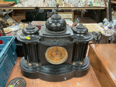 Lot 477 - Victorian mantel clock with French 8 day striking movement in a temple shaped black slate case