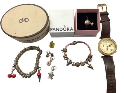 Lot 1042 - Links of London silver charm bracelet, Pandora charm bracelet and Michael Kors wristwatch