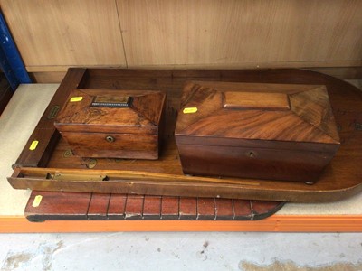Lot 97 - Two Victorian sarcophagus shape tea caddies, antique mahogany 'shove ha'penny' board and a 1930s bagatelle board (4)