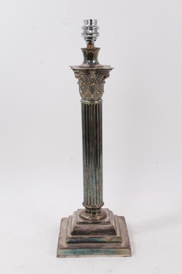 Lot 1016 - Electroplated Corinthian column table lamp, 43cm high