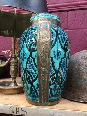 Lot 766 - Iznik turquoise vase, decorated with a repeating motif, signed, 25.5cm high