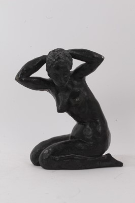 Lot 1038 - Continental bronzed plaster figure in the form of a nude female figure, indisctinly signed and numbered 1/6, 29cm high