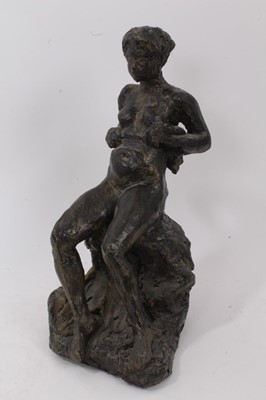 Lot 1037 - French bronzed sculpture, modelled in the form of a seated nude female figure, indisctinly signed and dated 96, 33cm high