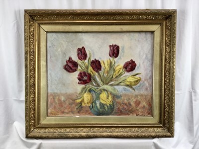 Lot 1 - A. Llewelyn (Contemporary): oil on canvas, The Tulips, 50x39cm