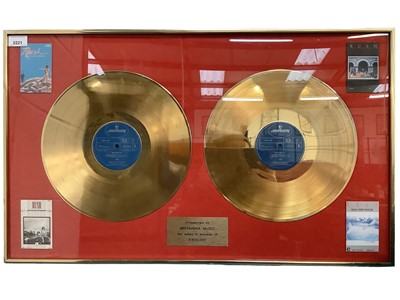 Lot 2221 - Framed double gold Rush records presented for £500,000 sales