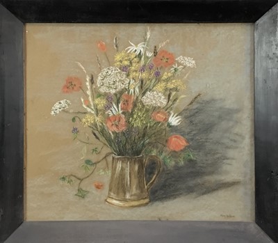Lot 2 - Mary Hallam (Contemporary): pastels, still life of wild flowers in jug, 48.5x41.5cm
