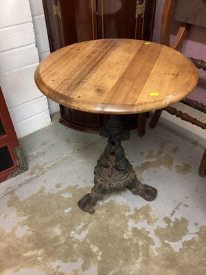 Lot 1316 - Cast iron pub table with circular wooden top