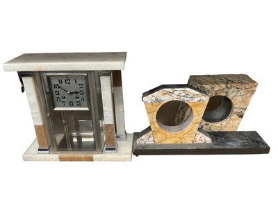 Lot 286 - Art Deco clock in marble, chrome and alabaster case, together with two Art Deco marble clock cases (3)