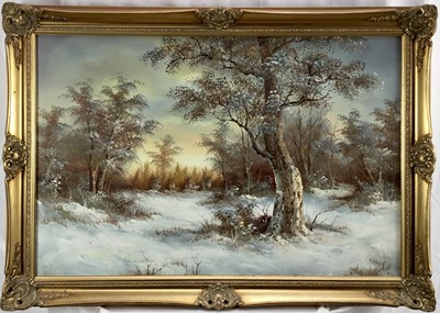 Lot 14 - Irene Cafieri: oil on canvas, winter woodland scene, signed lower right, 91x59.5cm