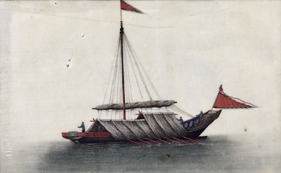 Lot 26 - Chinese painting on rice paper, scene of a junk ship, 21.5x13.5cm