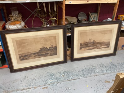 Lot 539 - Pair of early 20th century lithographic prints- In East Anglia and Evening Glow, mounted in glazed oak framed and dated 1903.