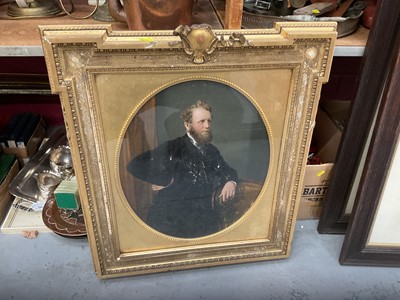 Lot 537 - Victorian overpainted photograph of a Gentleman, mounted in glazed gilt frame, inscribed on reverse- P. Nightingale, Maldon 1874