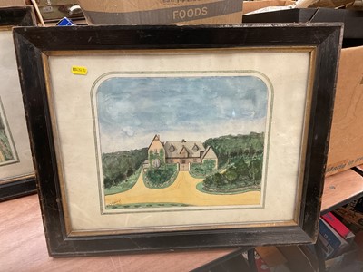 Lot 772 - Two Victorian naive school watercolours of a country house, signed W.E.B. Giddings 1883