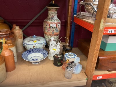 Lot 800 - Chinese porcelain table lamp, other ceramics, scent bottles and papier-mâché items