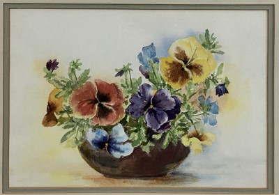 Lot 46 - Hilda Apps (Contemporary): watercolour, still life of pansies, 32x22cm