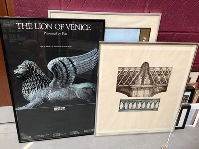 Lot 362 - Group of pictures and prints including British Museum poster, two watercolour studies and a map of Essex