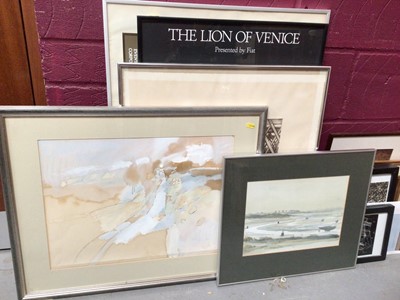 Lot 362 - Group of pictures and prints including British Museum poster, two watercolour studies and a map of Essex